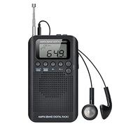 Radio Portátil Pequeña Mini Radio de Bolsillo Am FM Estéreo Sintonización Digital Radio con Altavoz de Sonido Reloj Despertador y Temporizador Auricular