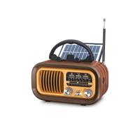 Radio portátil retro AM/FM/SW con batería recargable de 1200 mAh, panel solar, Bluetooth, USB y soporte para tarjeta TF.