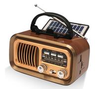Radio portátil retro con Bluetooth, AM/FM/SW radio de maleta solar funcionamiento con batería/funcionamiento con pilas D, altavoz radio de cocina con panel solar soporte para móvil compatible con