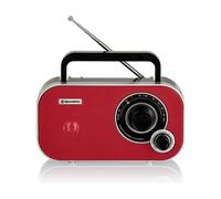 Roadstar TRA-2235RD Radio Portátil FM Analógica, Funciona a Red/Pilas, Toma de Auriculares, Transistor Pequeño y Ligero para Casa, Cocina, Altavoz 6.4W, Excelente Recepción, Rojo