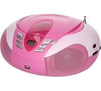 Lenco SCD-37 - Reproductor de CD para niños con conexión USB, MP3 y 2 Fuentes de alimentación RMS de 1,5 W, Funciona con Pilas y Red, Color Rosa