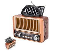 Radio portátil solar retro pequeña con Bluetooth, altavoz Bluetooth AM/FM/SW pequeño, radio vintage, radio de cocina, compatible con USB/TF/AUX función para senderismo, camping, dormitorio, oficina