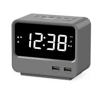Radio-reloj Despertador para Dormitorios con Dos Puertos de Carga USB, Números Grandes con Brillo Ajustable, Radio FM Digital de Mesilla de Noche con Temporizador de Sueño, Volumen Ajustable, A23G