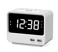 Radio-reloj Despertador para Dormitorios con Dos Puertos de Carga USB, Números Grandes con Brillo Ajustable, Radio FM Digital de Mesilla de Noche con Temporizador de Sueño, Volumen Ajustable, A23W