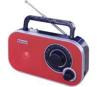Roadstar TRA-2235RD Radio Portátil FM Analógica, Funciona a Red/Pilas, Toma de Auriculares, Transistor Pequeño y Ligero para Casa, Cocina, Altavoz 6.4W, Excelente Recepción, Rojo