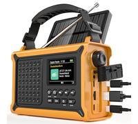 Radio solar, 12000 mAh, DAB/DAB+/FM, radio de emergencia con panel solar de 8500 mm² y manivela de 650 mA, radio dinamo con Bluetooth, como linterna y cargador, USB, para camping, emergencia (amarillo