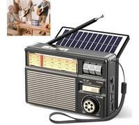Radio solar AM/FM/SW, receptor de radio mundial con excelente recepción, radio portátil con Bluetooth 6.0, compatible con AUX/USB/tarje