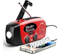 Radio Solar de Emergencia con manivela- Autónomo, manivela, Linterna LED, Am/FM meteorológico, SOS, Conector Auriculares, 2000 mAh y Carga de Emergencia para móviles.