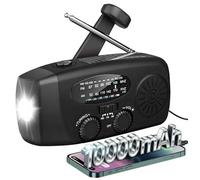 Radio Solar de Emergencia con Manivela, CIOURSTO 10000mah Radio Meteorológica Portátil de Am/FM/Recargable de con Linterna de 3 LED y Alarma SOS, para Acampar y Hacer Senderismo, Negro