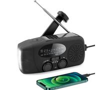 Radio Solar de Emergencia con Manivela, Portátil Am/FM NOAA Radio Recargable, Radio Dinamo con Linterna LED, 2000mAh Phone Charger, SOS Alarma y USB, Kit de Supervivencia para Camping (Noir)
