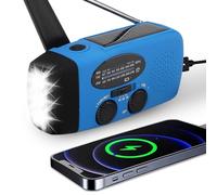 Radio Solar de Emergencia con Manivela, Radio Emergencia Solar Dinamo con Am/FM/WB NOAA, Linterna LED, 2000mAh Recargable de Cuerda, 3 Métodos de Carga para Acampar al Aire Supervivencia (Azul)