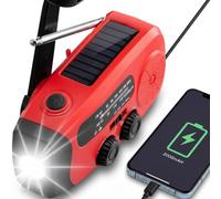 Radio Solar de Emergencia con Manivela, Radio Portátil Am/FM, Banco de Energía 2000 mAh Tipo C, Linterna LED y Alarma SOS para Apagones, Camping y Kit Supervivencia