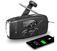 Radio Solar de Emergencia portatile con Manivela, 2000mAh, Power Bank, Radio a Pilas Am/FM/WB con Dinamo y Panel Solar, Linterna LED,linternas led Alta Potencia, Despertador Solar, Linterna Potente