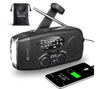 Radio Solar de Emergencia portatile con Manivela, 2000mAh, Power Bank, Radio a Pilas Am/FM/WB con Dinamo y Panel Solar, Linterna LED,linternas led Alta Potencia, Despertador Solar, Linterna Potente