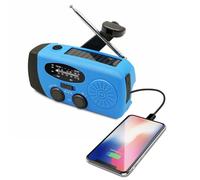 Radio Solar IPX3 a Prueba de Agua Multifuncional con Linterna y Carga USB Portátil para Acampar Emergencias (Modelo Europeo Azul)