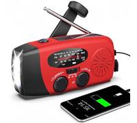 Radio solar portátil con meteorología AM/FM/NOAA, generador de manivela, 2000 mAh, cargador USB para teléfonos móviles, linterna LED, para emergencias, camping, pesca (rojo)