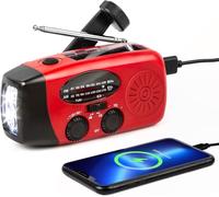 Radio Solar portátil con WB/Am/FM, generador de manivela, batería Recargable de 2000 mAh, Cargador de teléfono móvil USB, Linterna LED, para emergencias, Camping (Rojo)