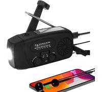 Radio solar portátil con AM/FM/NOAA, generador de manivela, batería recargable de 2000 mAh, cargador de teléfono móvil USB, linterna LED, para emergencias, camping (negro)