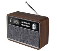 SUNSTECH RPBT500. Radio FM compacta de Madera con presintonías, Modo Reloj, Alarma Dual. Altavoz Bluetooth (v4.2) de Graves potentes, Manos Libres, USB, Micro SD y aux-in. Incluye Mando a Distancia.