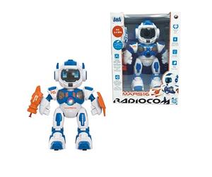 Radiocom - Mars 16 - Robot RC 2.4GHz para niños - Camina, Gira, traslada - Dispara Dardos - Cuenta Historias - Brazo oscilante - Voz y música - Luces - Programable - Modo Demo - Volumen Ajustable