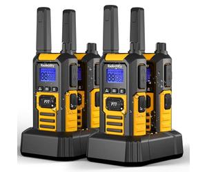 Radioddity HD-1 Talkie-Walkie IP67 Resistente al Agua, Conjunto de radios robustas PMR, Resistentes al Polvo y a los Golpes con Llamada de Grupo a un botón, SOS (4 Unidades, Amarillo)