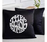 RadioStream Funda Cojín Decorativo Rolling Stones, 45 x 45 cm, Negro y Rojo, Diseño Oficial para Fans (1, Negro Logo Blanco, Cuadrado 45x45)