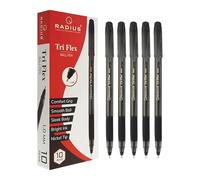 RADIUS Bolígrafos Tri Flex, color negro, punta media de 1,0 mm, paquete de 10, agarre triangular cómodo, bolígrafos suaves, ideales para la escuela, oficina, hogar, uso diario