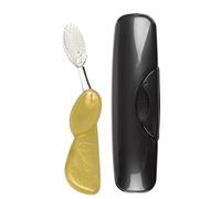 Radius Cepillo de dientes grande con cabezal de cepillo reemplazable, sin BPA, aceptado por ADA, mano izquierda, cepillo de satén dorado con funda negra