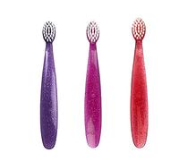 RADIUS Totz - Cepillo de dientes extra suave, sin BPA y aceptado por ADA, diseñado para dientes y encías delicados para niños de 18 meses en adelante, color morado y rosa coral, paquete de 3
