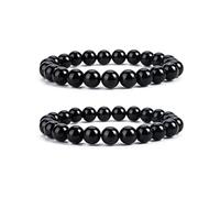 RadiVibe Pulseras de obsidiana negra para mujeres Pulseras de turmalina Shungite Pulsera de ónix negro Joyería para hombres Moda 2025, Metal, Sin gemas
