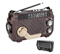 RadiVive Hand Crank Solar Power Radio, Portable Solar Powered Radio with Handcrank, Rechargeable Battery Operated, for Emergency, Camping, Outdoors (Dark Brown)