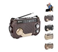 RadiVive Solar-Powered Radio, Portable Vintage Decor Radio,Portable Hands cranks radios Solar,Rechargeable Battery Operated, for Camping Outdoors Decor with LED Flashlight (Dark Brown)