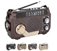 RadiVive Solar-Powered Radio, Solar Hand Crank Emergency Radio, Portable Hands cranks radios Solars, with LED Flashlight for Camping Outdoors (Dark Brown)