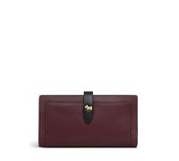 RADLEY London Willis Street - Cartera grande plegable para mujer, piel de grano de cereza oscura con rayas y botón de presión de perro escocés, 12 ranuras para tarjetas y bolsillo con cremallera para