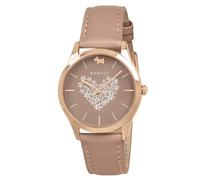 RADLEY Reloj analógico para mujer, chapado en oro rosa, esfera de corazón floral, correa de cuero rosa