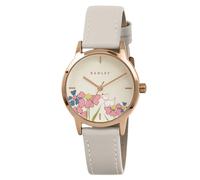 RADLEY Reloj de mujer chapado en oro rosa con esfera de perro floral y correa de piel de sal
