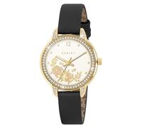 RADLEY Reloj de pulsera para mujer chapado en oro con correa de cuero negro floral, negro, Moderno
