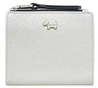 RADLEY Silver Queensway - Cartera metálica pequeña de piel plegable para mujer con dije de perro