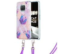 RADOO FatcatChoice Funda Compatible con Xiaomi Mi 10T Lite 5G, Patrón de Mármol Funda de Silicona para Teléfono con Ajustable Collar Correa de Cuello Cadena Cordón Caja del Teléfono (Púrpura A)