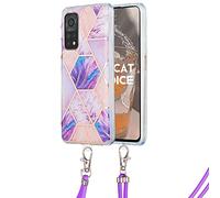 RADOO FatcatChoice Funda Compatible con Xiaomi Mi 10T / Mi 10T Pro, Patrón de Mármol Funda de Silicona para Teléfono con Ajustable Collar Correa de Cuello Cadena Cordón Caja del Teléfono (Púrpura A)