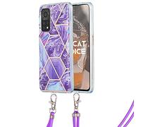 RADOO FatcatChoice Funda Compatible con Xiaomi Mi 10T / Mi 10T Pro, Patrón de Mármol Funda de Silicona para Teléfono con Ajustable Collar Correa de Cuello Cadena Cordón Caja del Teléfono (Púrpura B)