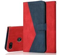 Radoo Funda para Motorola Moto E6 Play, Billetera Carcasa Protectora de Cuero Libro PU con Magnético, Función de Soporte, Ranuras para Tarjetas Flip Folio Carcasa para Moto E6 Play(Rojo Azul)