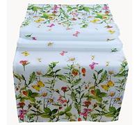 Raebel Toalha de Mesa de 40 x 140 cm, toalha de Mesa de Páscoa, decoração para Mesa de Primavera, Cor Branca, Flores multicoloridas e borboletas