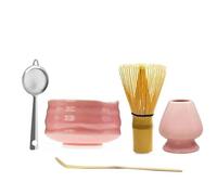 RAEF Cuenco de cerámica Japonesa de Color Rosa Brillante para Matcha, batidor de té Macha, Soporte para Chawan Chasen, Taza tamiz, Juego de Regalo para Ceremonia, Regalos de cumpleaños