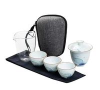 RAEF Set de Tetera de Viaje portátil para Exteriores con 3 Mini Tazas, 1 Juego de té japonés de Porcelana Gaiwan, Juego de Ceremonia Gaiwan, Regalo para Amiga