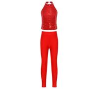 Raenseen Conjunto Tops Cortos Vestido Baile Niñas Infantiles Con Secuines Y Espalda Al Descubierto Jazz Baile Latino Y Ballet Moderno Con Leggings Ropa Animación Rojo 7-8 años