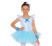 Raenseen Maillot De Danza Ballet Niña Body Clásico Vestido Tutú con Lentejuelas Actuación En El Escenario Azul Claro 3-4 años