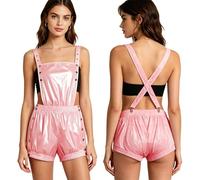 Raenseen Mujer Cubierta Pañales del Delantal Trajes Club Traje Lucha Mono Un Solo Trozo Leotard Romper con Botones Rosa L