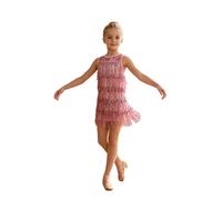 Raenseen Niña Vestido Baile Latino con Abalorios Borlas Y Flecos Maillot Salsa Disfraces De Competición Pañito Rosa 5-6 años