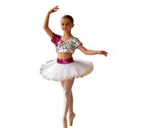 Raenseen Niños Conjuntos Faldas Baile Latino Conjunto Falda Y Top Brillante Maillot De Ballet Danza Cha-cha Rosa Oscuro 3-4 años